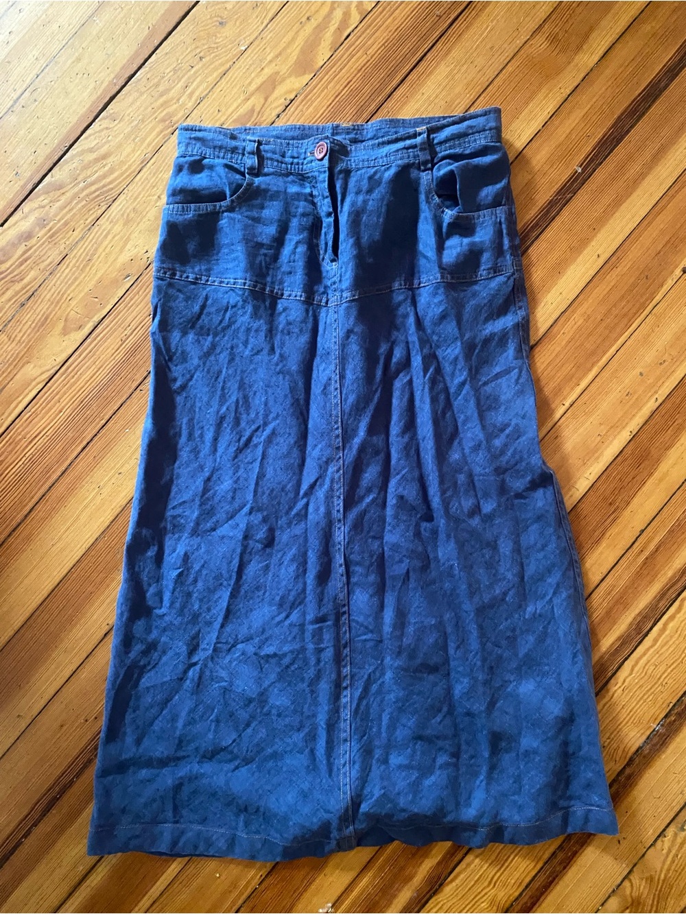 Patamayo 100% linen Blue A-Line Linen Blend Maxi Skirt 4